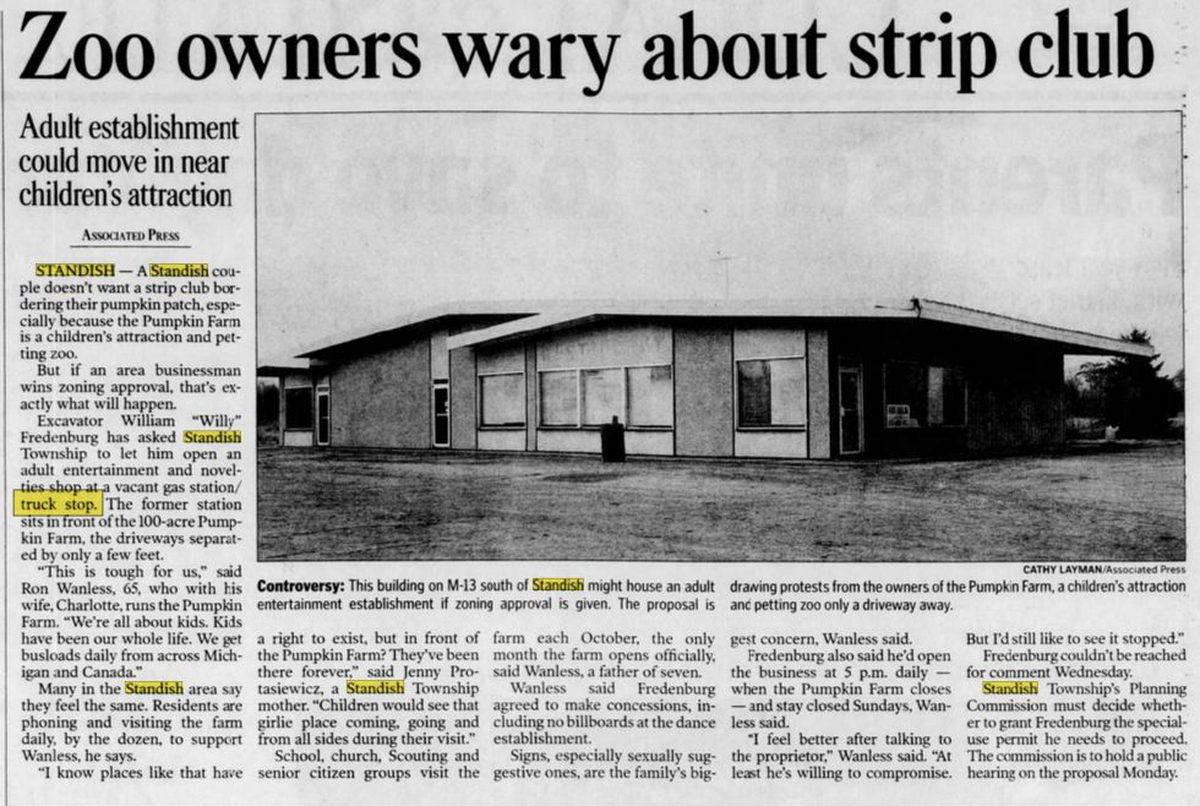 Tonys North Restaurant (Standish Truck Stop) - November 2002 Article On Strip Club Idea